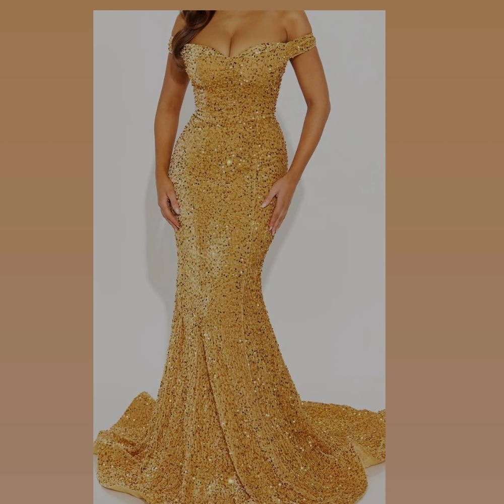 Fashion Nova Strapless Gold Sequin Gown